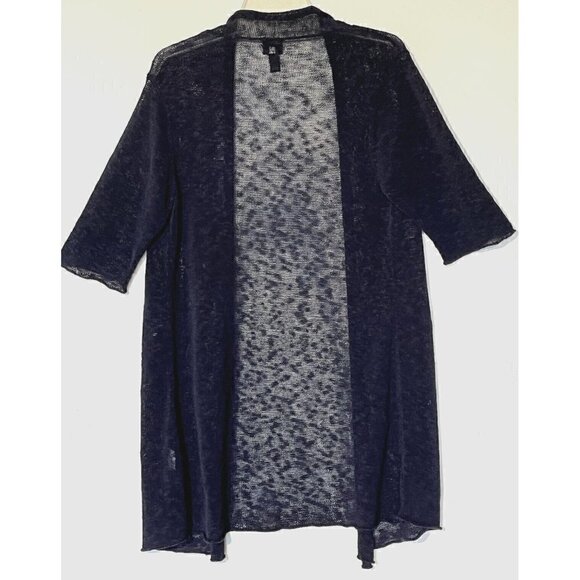 Eileen Fisher Navy Blue Linen Cotton blend Open Long Cardigan Sweater - Picture 2 of 7
